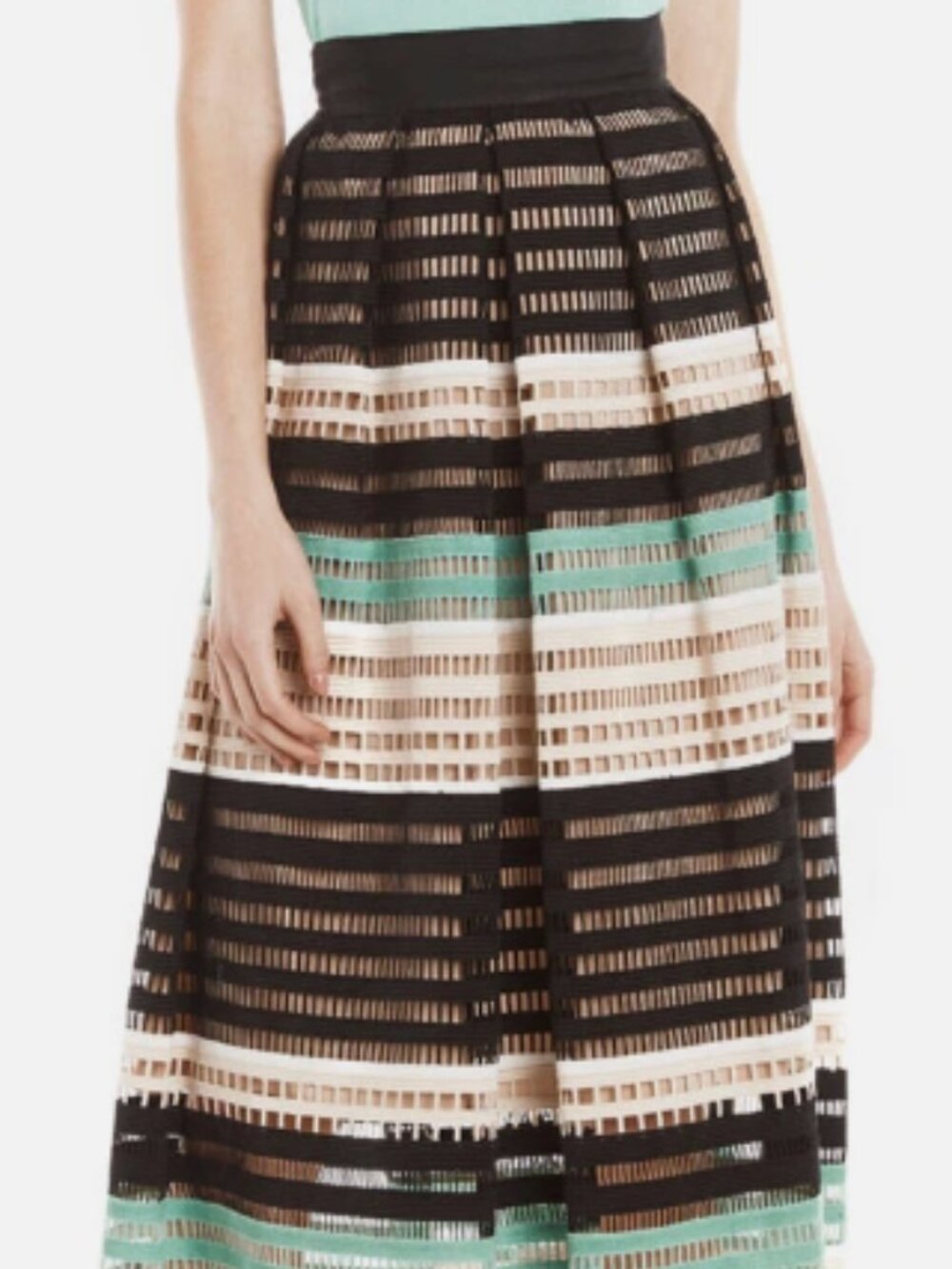 Lela Rose Celebrity Style Striped Open-Knit Mesh A-Line Skirt Size 4